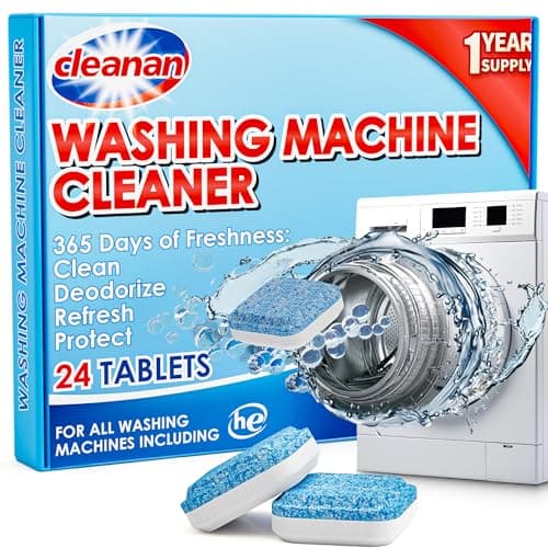 Nettoyant Lave Linge - Pack de 24 pour Nettoyage Profond Tout au Long de l'Année, Convient aux Lave-linges HE, à Chargement par le Haut et Frontal, Élimine les Odeurs, la Saleté et les Accumulations