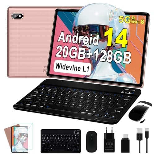 Nouvelle Tablette Android 14 Tablette 10 Pouces avec 20Go RAM+128Go ROM(TF/1To) ,Octa-Core,Tablette Tactile avec WiFi 6,5G WiFi,Tablette Widevine L1, GMS, Bluetooth 5.0, Tablette avec Clavier - Rose