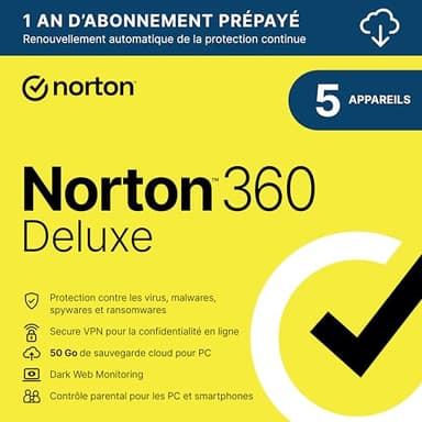 Norton 360 Deluxe 2025 |5 appareils | 12 mois |Téléchargement
