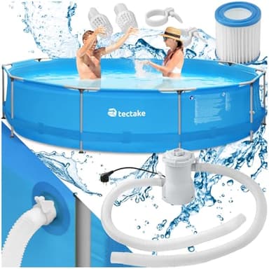 tectake® Piscine Tubulaire Ronde Piscine Hors Sol Ø360 x 76 cm Bleu, Structure en Acier, PVC Résistant aux UV & à la déchirure, avec Pompe Piscine à Filtre, Montage & démontage Facile