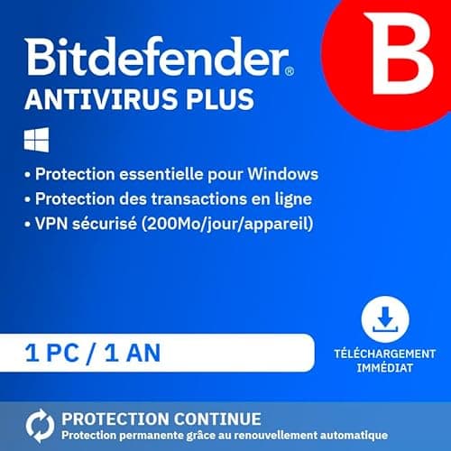 Bitdefender Antivirus Plus 2025 | 1 Appareil | 1 An | PC | Code d’activation par email | Renouvellement Automatique