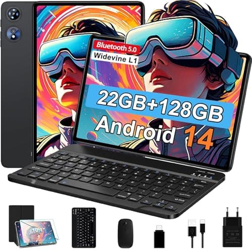 Tablette Tactile Tablette Android 14 avec Octa-Core 2.0Ghz, 22Go RAM+128Go ROM ( TF 1To ) ,Nouvelle Tablette Widevine L1, GMS, 5G WiFi, Bluetooth 5.0, 8000mAh, 5MP + 8MP, Tablette avec Clavier - Noir