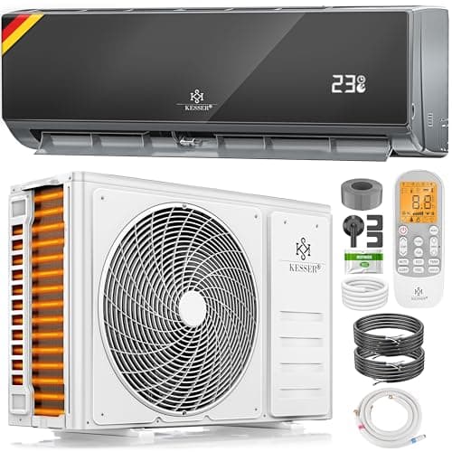 KESSER® Climatisation SET réversible - Climatiseur avec fonction WiFi/Application - Refroidissement A++/ Chauffage A+, Fluide réfrigérant R32 - Écran LCD, Split 9000 BTU/h / 2600 Watt - Anthrazit