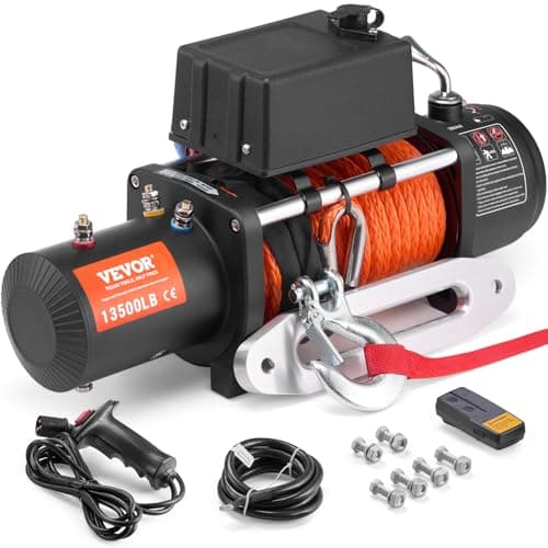 VEVOR Treuil Électrique 6123 kg 12 V CC Corde Synthétique Φ1,0 x 2438,4 cm Guide-câble, Télécommande Sans Fil et Filaire, Étanche IP55, pour Remorquage SUV Tout-terrain, Jeep, Camion, Remorque, Bateau