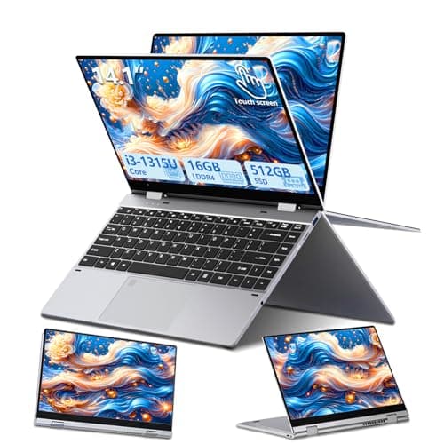 Ordinateur Portable Tactile 2 en 1, PC Portable 13th Gen Core i3-1315U CPU, 16Go RAM, 512Go SSD, Laptop Ecran Tactile 14,1 Pouces Rotatif à 360°, Win 11, Clavier Rétroéclairé, Touch ID, WFI, Type-C