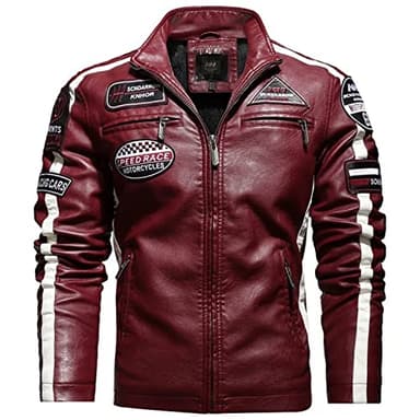 Blouson aviateur for Homme, Veste d'équitation Vintage Noire de Moto, Veste en Cuir zippée Veste de Cowboy en Cuir PU for Homme (Color : Red, Size : L)
