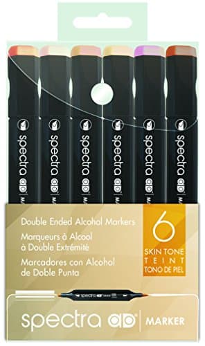 Chartpak Spectra Dual-Tip AD Marker Set, Brush Tip and Tri-Nib, 6 Skin Tones (SPORT6AD)