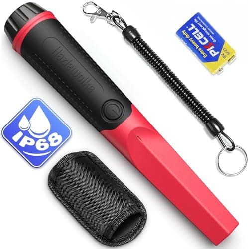 Hazlewolke Pointeur Detecteur de Metaux, Pin Pointer Detection Portable, IP68 Étanche, Profondeur de 3", Détection à 360°, Accessoires Pointeur pour Détecteur de Métaux, Adultes de Enfants - Rouge