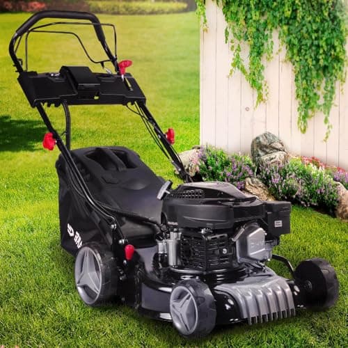 BRAST Tondeuse thermique démarrage électrique tractée 41cm mulching 144cc 4,1cv 2.800 trs/min E-START - 2 MODÈLES diff. moteur de marque 4 temps 40l réglage central 25-75mm, acier - tondeuse thermique