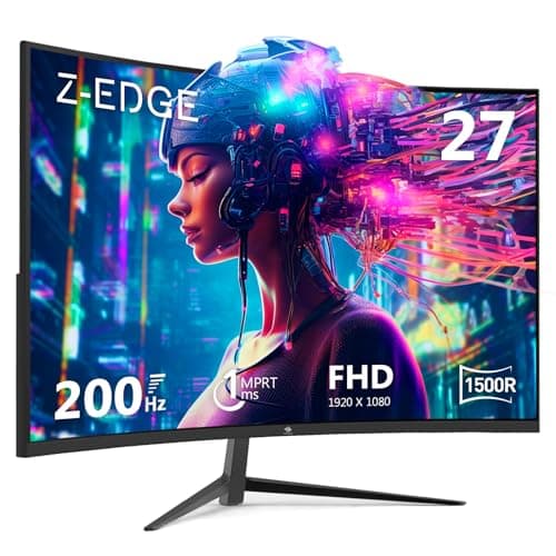 Z-Edge Ecran Pc Gaming Incurvé 27 Pouces 200 Hz, 1ms, FreeSync, Moniteur FHD 1080P avec DP Câble, 350cd/m², 1500R VA sans Cadre, DP1.4 & HDMI2.1, VESA, sRGB 99%, 178° Angle Vue, Inclinaison Réglable