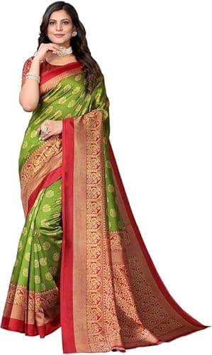 IMTRA FASHION Sari En Soie D'Art Imprimé Vert Traditionnel Indien Avec Pièce De Chemisier-SELENA GREEN