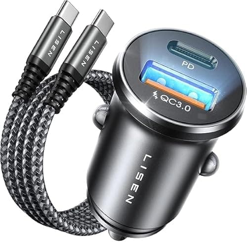 LISEN Allume Cigare USB C, Chargeur Rapide 54W+60W C-C Câble, Charger Voiture USB C, Prise Allume Cigare 12V, Adaptateur Voiture Idéal avec iPhone 16 15 Pro Max Galaxy S24 S25 Pixel Android