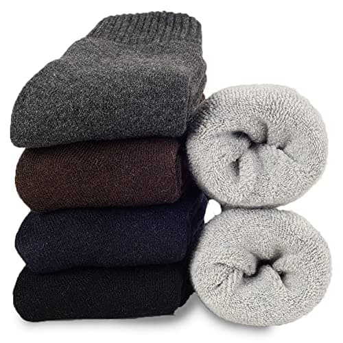 Josnown 5 Paires Chaussettes Thermiques pour Hommes, Chaussettes Chaudes d'hiver Laine avec Semelle en Eponge Douce, pour Randonnée Course Patinage, Taille 39-45