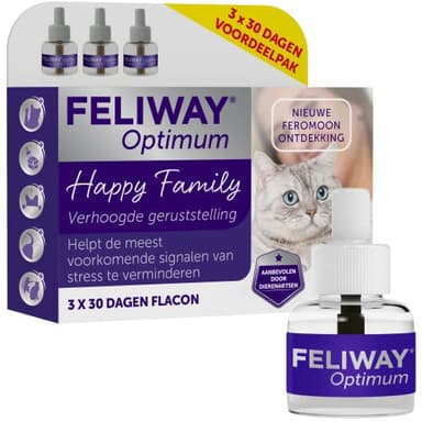 FELIWAY Optimum - Lot économique - 3 x 48 ml - Solution améliorée pour les signaux du stress des chats - Aide à lutter contre les rayures, les peurs, les changements, le marquage de l'urine et les