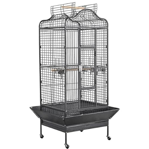 Abician Grande Cage Oiseaux pour Perroquet Grande Cage à Oiseaux exquise avec Toit Ouvrable 81 x 77 x 154 cm Noir