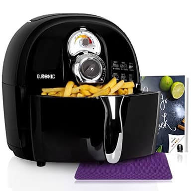 Duronic AF1 BK Friteuse à air chaud sans huile 1500W Airfryer pour frire cuire rôtir griller sainement et sans matières grasses Tiroir de cuisson de 2 litres