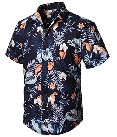 Enlision Chemise Hawaienne Homme Bleu Funky Casual Manches Courtes Chemises à Fleurs pour l'été à Hawaii Holiday Beach Aloha Shirt avec Poche Avant,Bleu Marine,L