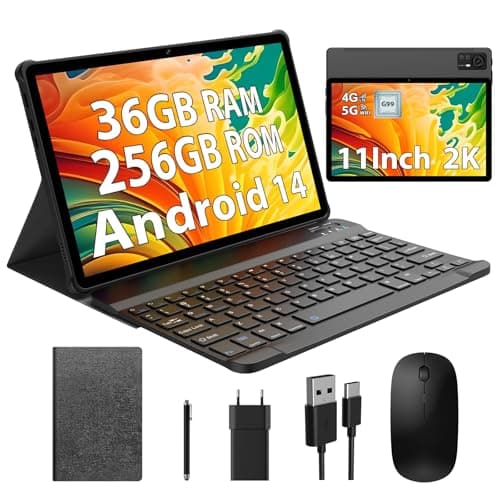 BEYNIVAN Tablette 11 Pouces Android 14 tablettes tactiles Con 4G LTE /5G WiFi, 36GB RAM+256GB ROM,9580mAh,Face ID,TÜV,GMS,GPS,BT5,Tablette avec Clavier détachable,Noir