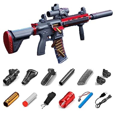 Pistolet à jouet en nylon, pistolet à eau à mousse électronique automatique, M416 Fusil de sniper, pistolet à air comprimé avec silencieux, cadeaux pour enfants et hommes - Rouge