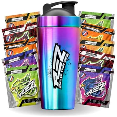 REZ | Pack Starter | Energy Drink en Poudre | Boisson Énergisante SANS sucre | Colorants et Arômes Naturels | Seulement 30 calories | Fabriqué en France
