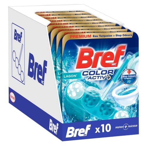 Bref WC Color Activ+ Lagon – Lot de 10 Blocs WC (10x50g) – Produit Nettoyant WC – Eau Bleue + Stop Odeurs