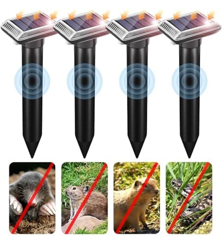 Répulsif Anti Taupes, Solaire,Ultrason 4 pcs,ultrasons borne pour Taupes, Serpents campagnols Gophers et Autres Répulsif