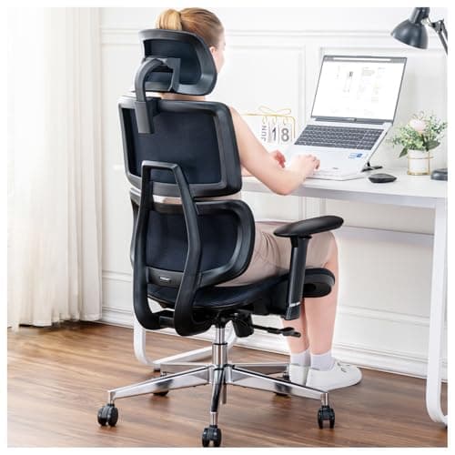 TONFARY Chaise de Bureau Ergonomique, Grand Maille Chaise de Bureau à Support Lombaire, Chaise de Jeu Inclinable, 3D Accoudoirs et Appui-tête Réglables, Chaise D'ordinateur Pivotante Big & Tall, 150KG
