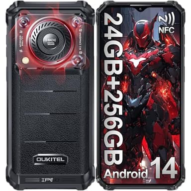OUKITEL WP36 Pro Téléphone Portable Incassable Android 14, 24GO RAM +256GO ROM/1TO, Smartphone Incassable 10600mAh, 128dB Haut-Parleur, Écran 6.52", Telephone de Chantier 4G Dual SIM/13MP/GPS/NFC/OTG