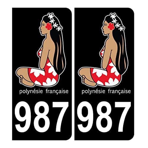 HADEXIA Autocollant Plaque d'immatriculation 987 Polynésie Française Noir Couleur