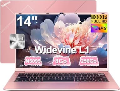 Ordinateur Portable 14 Pouces Celeron N5095(jusqu'à 2,9 GHz) 8Go DDR4 Win11 256Go SSD Extension 1To 5G WiFi HDMl FHD PC Portable avec Souris sans Fil qwerty Clavier AZERTY Membrane du Clavier - Or