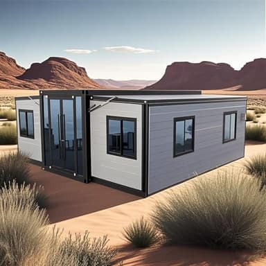Villa préfabriquée de luxe de 6,1 m, 12,2 m, petite maison modulaire de luxe | Maison de conteneur préfabriquée | Maison portable moderne extensible avec chambre, salle de bain et cuisine