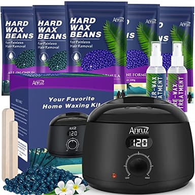 ANRUZ Chauffe Cire Epilation, Kit Epilation Cire Inclure 500g Perles de Cire et 20 Bâtons Applicateurs, 2 Huiles de Traitement, Chauffe Cire Kit pour Corps Entier, Jambes,Visage, Sourcils