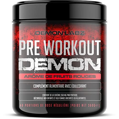 Pre Workout Demon – Complément puissant pré-entrainement avec créatine, caféine, bêta-alanine et glutamine (Fruits Rouges, 360 g (Lot de 1))
