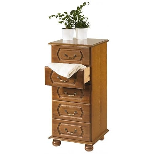 ACTUAL DIFFUSION Bretagne Commode Chiffonnier Chêne Rustique 5 tiroirs, Bois, 41x44,2x93,5 cm