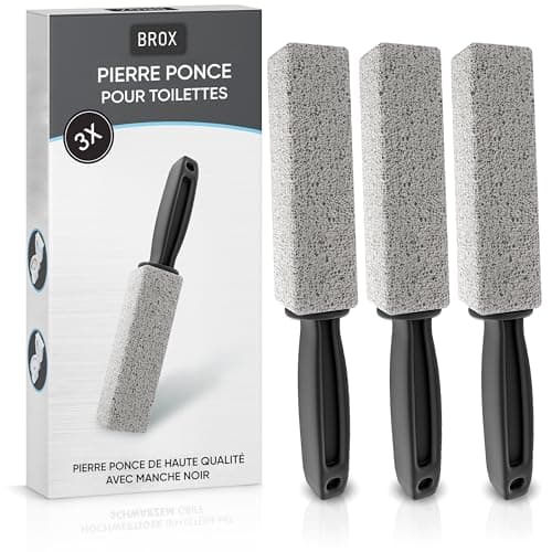 BROX® Pierre Ponce WC 3 Pièces – Nettoyeur de Toilette contre le Tartre & Calcaire – Pumice Stone Toilet – Pierre de Nettoyage Efficace – Détartrant avec Poignée Noire