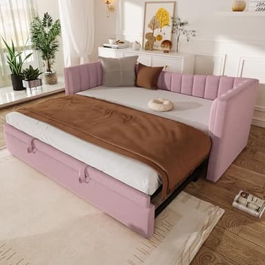 Seyakany Canapé-lit Extensible en Velours, 90 cm à 180 cm, Lit Rembourré avec lit gigogne, Canapé Convertible 2 Places Meubles Rembourrés, Divans Rose