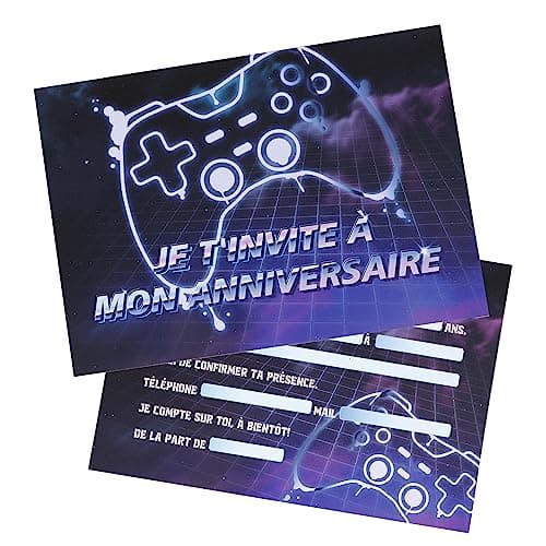 COLOFALLA 12 Cartes d'Invitation en Français Invitation d'Anniversaire Imprimé Recto Verso Fête Party Accessoire pour Enfants Garçon Fille 10,5x14,8cm