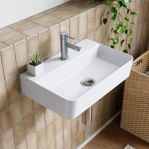 HOROW Lavabo mural en céramique blanche - Rectangulaire - 46 x 30 cm - Avec trou pour robinet sans trop-plein - Lavabo à poser pour petits invités