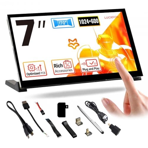 LUCKFOX for Raspberry Pi Screen 7 inch HDMI Touchscreen for Raspberry Pi 5 Plug & Play 1024x600 5 Point Touch Screen Portable Monitor for Laptop with Stand IPS LCD Display Second Screen for Laptop PC