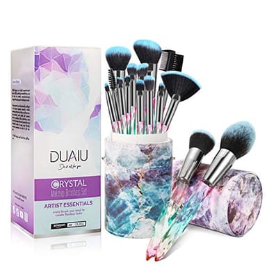 Pinceaux Maquillages FILY DUAIU 15pcs Premium Poils Synthétiques Ensemble de Poignée en Cristal Kabuki Foundation Brush Face Lip Eye Maquillage Pinceaux Ensembles Professionnel avec Boîte Cadeau