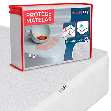 WRAPPYBAG Protège Matelas Imperméable 140 x 190 cm – Alèse en Coton Certifiée Oeko-TEX Bonnet 30cm – Housse de Lit Hypoallergénique (Acarien/Poussière/Transpiration) avec Attache Élastique