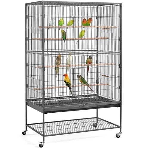 Yaheetech Grande Cage Oiseau sur Pied Volière Canaries Perroquet Grosses Perruches Cacatoès Ara Cage à Oiseaux sur roulettes 2 Étages avec Support 93,5×56,5×153 cm