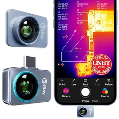 InfiRay P2 Pro Caméra thermique, Imageurs thermiques avec objectif macro, corps entièrement métallique 9 g, plage de mesure -20 °C ~ 600 °C, résolution 25 Hz 256 x 192 (pour Android USB-C)