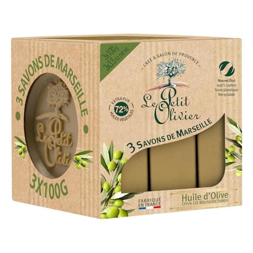 LE PETIT OLIVIER - 3 Savons De Marseille - Huile D'Olive - Parfum De La Région De Grasse - Nettoient La Peau En Douceur - Fabriqué en France - 3x100g