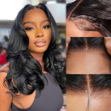 Wear and Go Glueless 4x4 Lace Wig Human Hair Body Wave Perruque Sans Colle Cheveux Humain Ondulée Perruque Femme Naturelle Brésilien 180% Density Lace Front Wig for Women 16 Pouce