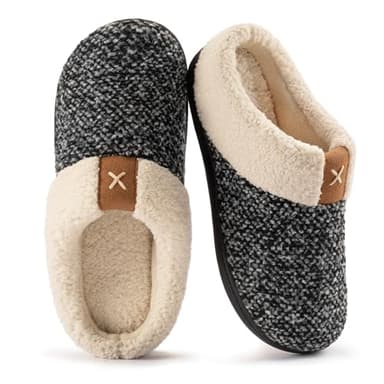 ULTRAIDEAS Chaussons Femme Hiver Mémoire Mousse Peluche Confortable Pantoufles Femme Antidérapant Intérieur/extérieur,Noir EU 38/39