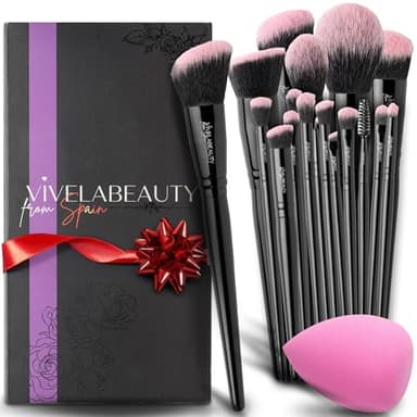 VivelaBeauty Pinceaux maquillages, 18 unités + éponge - Kit complet pour le fond de teint, yeux, poudre, contours - Pinceaux doux et de haute précision - Cadeau ou usage personnel.