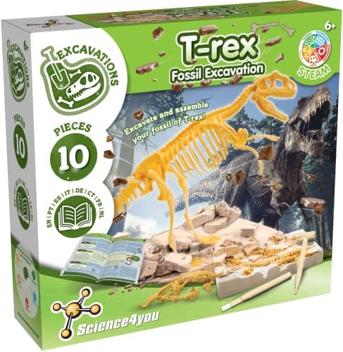Science4you Dinosaure T-Rex Kit de Fouille pour Enfants +6 Ans - Excaver et Assembler Fossiles, Jeu de Dinosaure, Joeut de Archeologie pour Enfants, Cadeau pour Garçon et Fille 6-10 Ans