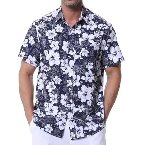Danfiki Hommes Funky Hawaïenne Chemises A Manches Courtes Poche Avant Vacances Ete Aloha Imprimé Plage Casual Hawaii Chemise