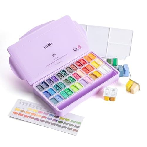 HIMI Ensemble de peinture gouache double tasse, 36 couleurs, 12 g, peinture non toxique pour toile et papier, fournitures artistiques pour professionnels (étui violet)